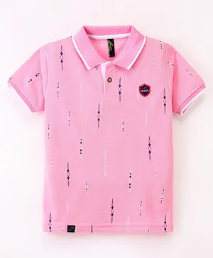 Earth Conscious Half Sleeves Abstract Printed  Polo Tee - Pink