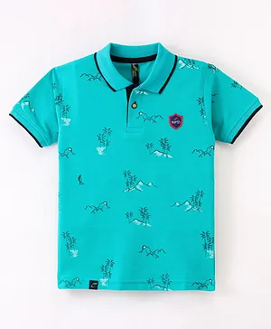 Earth Conscious Half Sleeves Beach Theme Printed Polo Tee - Rama Green