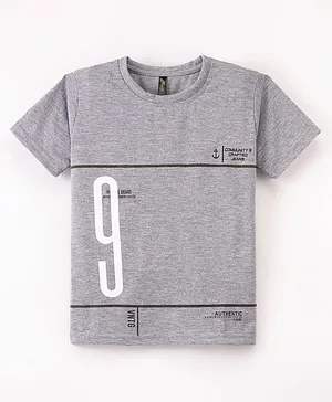 Earth Conscious Half Sleeves Number & Text Printed Tee - Grey