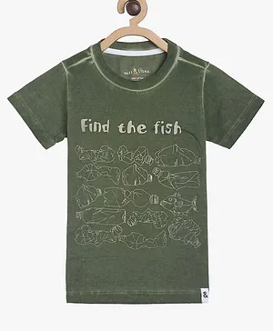 Tales & Stories Half Sleeves Placement Print Round Neck T-Shirt - Olive Green