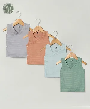 Cocoon Care Sleeveless Super Soft Bamboo Muslin Jhabla Striped Pack Of 4 - Multicolor
