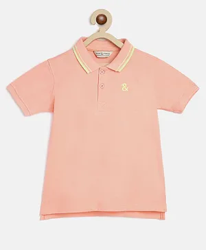 Tales & Stories  100% Cotton Half Sleeves Solid Polo Tee - Peach
