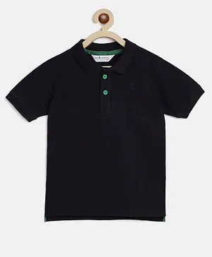 Tales & Stories  100% Cotton Half Sleeves Solid Polo Tee - Navy Blue
