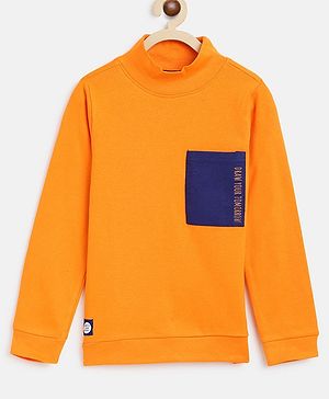 Tales & Stories 100% Cotton Full Sleeves Draw Your Money Colour Blocked Tee - Orange