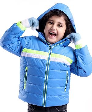 Babyhug Full Sleeves Solid Colour Padded Hooded Jacket - Blue