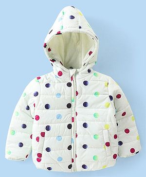 Babyhug Woven Full Sleeves Jacket With Hood & Polka Dots Print - White