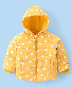 Babyhug Woven Full Sleeves Jacket With Hood & Polka Dots Print - Yellow