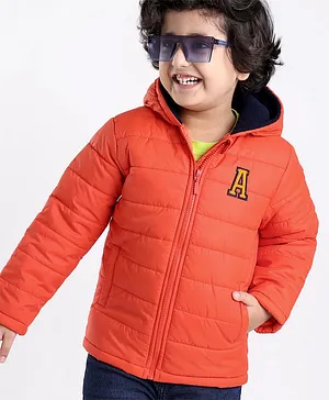 Babyhug Full Sleeves Padded & Hooded Jacket With Embroidery- Orange