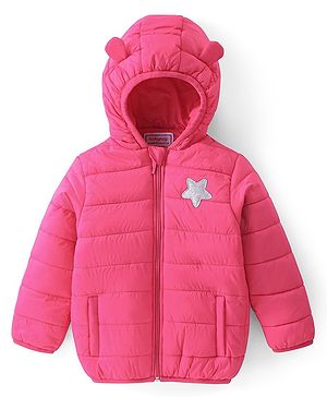 Babyhug Full Sleeves Padded & Hooded Jacket With Embroidery- Fuchsia