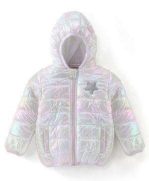 Babyhug Woven Full Sleeves Hoodie With Star Patch - White