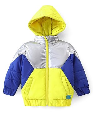 Babyhug Full Sleeves Hoodies With Color Block Print- Lime & Blue