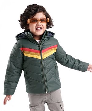 Babyhug Woven Full Sleeves Striped Hooded Jacket - Petrol