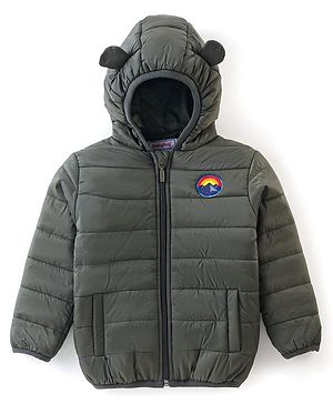 Babyhug Full Sleeves Hooded Jacket - Olive Green