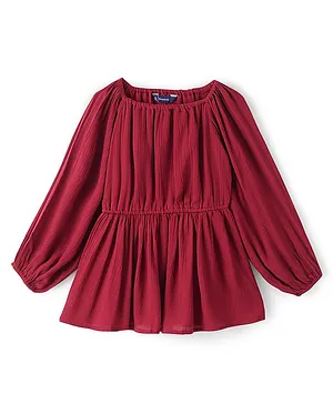 Pine Kids Rayon Crepe Full Sleeves Solid Peplum Style Top - Red