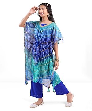 Pine Kids Woven Top Palzzo & Kaftan Set All Over Print - Blue