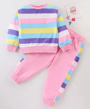 Kookie Kids Full Sleeves Striped T-Shirt & Lounge Pant Set - Multicolor