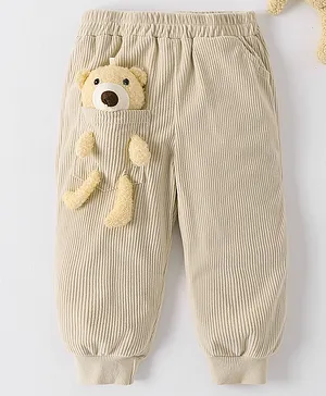 Kookie Kids Full Length Lounge Pant With Teddy Applique - Cream