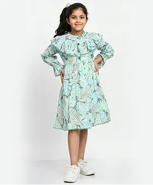 Bella Moda Full Sleeves 100% Cotton Fauna Printed Dress - Grey