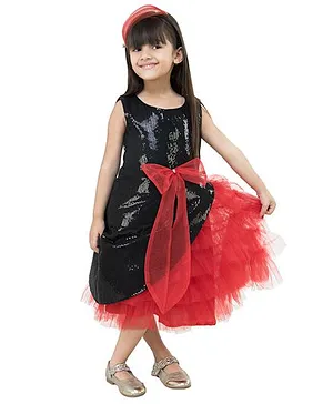 Samsara Couture Party Wear Sleeveless Party Frock Bow Applique - Black Red