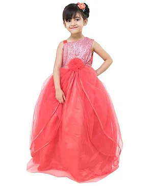 Samsara Couture Party Wear Sleeveless Ball Gown - Coral
