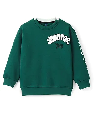 Little Kangaroos Cotton Full Sleeves Sweatshirt Text Print- Green