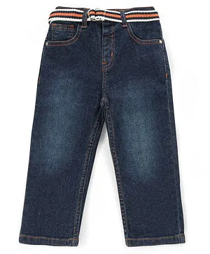 Babyhug Cotton Spandex Full Length Washed Jeans with Stretch - Blue