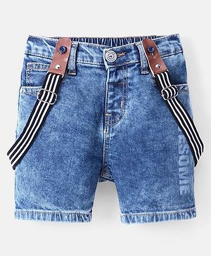 Babyhug Cotton Spandex Knee Length Stretchable Washed Denim Shorts   Fly With Zipper -  Blue