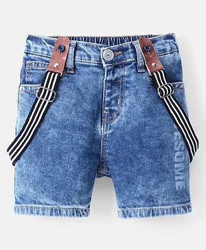 Babyhug Cotton Spandex Knee Length Stretchable Washed Denim Shorts - Blue