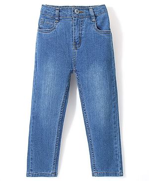 Babyhug Cotton Lycra Full Length Stretchable Washed Denim Jeans   Fly With Zipper -  Medium Blue
