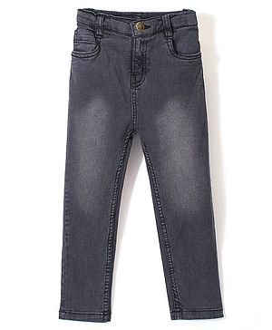 Babyhug Cotton Lycra Full Length Stretchable Washed Denim Jeans   Fly With Zipper -  Charcoal Grey