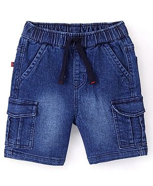 Babyhug Cotton Spandex Knee Length Stretchable Washed Shorts with Pocket - Dark Blue
