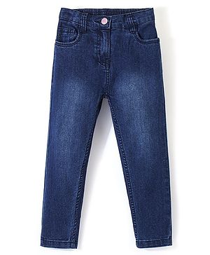 Babyhug Denim Full Length Washed  Jeans With Stretch - Dark Blue