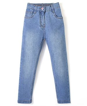 Babyhug Full Length Washed Denim Jeans With Stretch - Light Blue