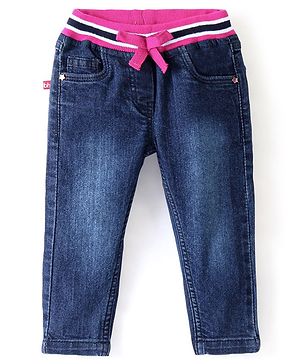 Babyhug Denim Washed Full Length  Jogger with Stretch - Dark Blue