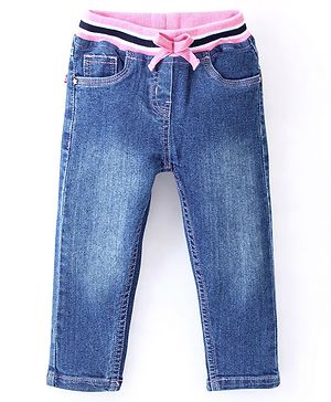 Babyhug Denim Washed Full Length  Jogger with Stretch - Mid Blue