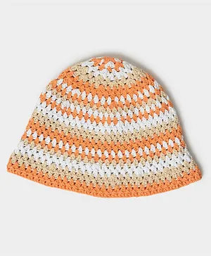 Mi Arcus 100% Cotton Colour Blocked Knitted Bucket Cap -  Orange