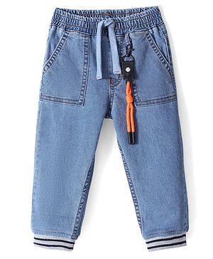 Babyhug Cotton Spandex Full Length Washed Stretchable Denim Joggers - Blue
