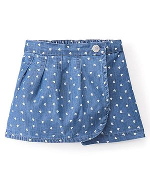 Babyhug 100% Cotton Mid Thigh Frill Skorts Heart Print Colour - Blue