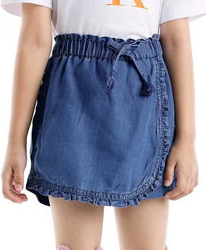 Babyhug 100% Cotton Mid Thigh Skorts Solid Colour - Blue