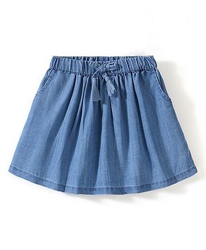 Babyhug 100% Cotton Mid Thigh Frill Skirt Solid Colour - Blue