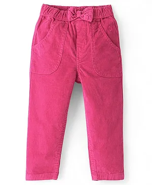 Babyhug Cotton Woven Full Length Solid Colour Stretchable Corduroy Pants - Dark Pink