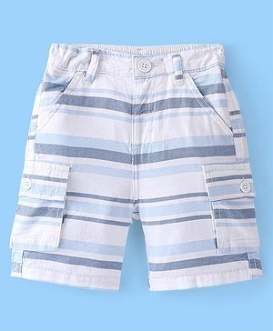 Babyhug 100% Cotton Woven Above Knee Length Bermuda Striped - White
