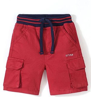 Babyhug Cotton Lycra Woven Above Knee Length Bermuda- Red