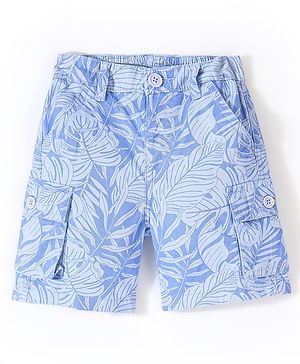 Babyhug Cotton Lycra Above Knee Length Bermuda Leafy Print - Blue
