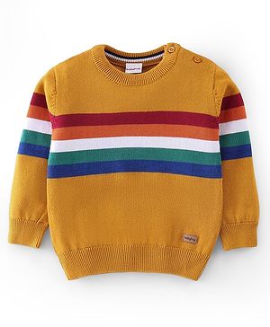 Babyhug Cotton Knit Full Sleeves Sweater with Stripe Design - Mustard Yellow Babyhug Cotton Knit Full Sleeves Sweater with Stripe Design - Mustard Yellow