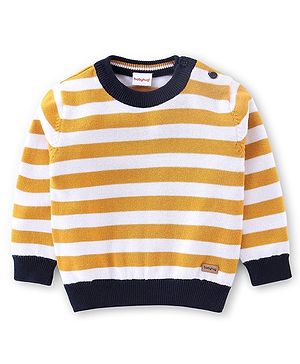 Babyhug Knit Full Sleeves Lightweight Sweater Striped - Yellow & White