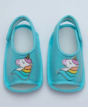 Daizy Unicorn Applique Detailed Velcro Closure Booties - Sky Blue