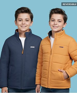 Pine Kids Full Sleeves Reversible Medium Winter Jacket - Mustard And Navy