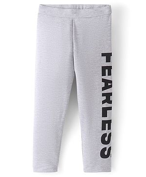 Pine Kids Cotton Stretchable Solid Full Length Leggings Text Printed - Grey