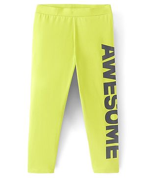 Pine Kids Cotton Stretchable Solid Full Length Leggings Text Printed - Lime Green